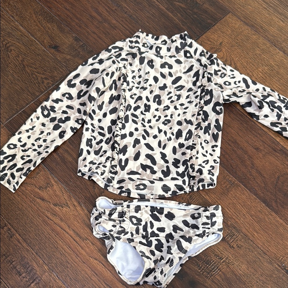 Jessica Simpson Black and White Rashguard Swim Set